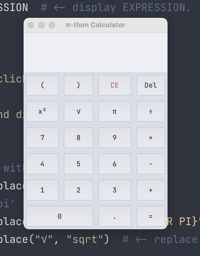 Image of a calculator, with a background of lines of code.